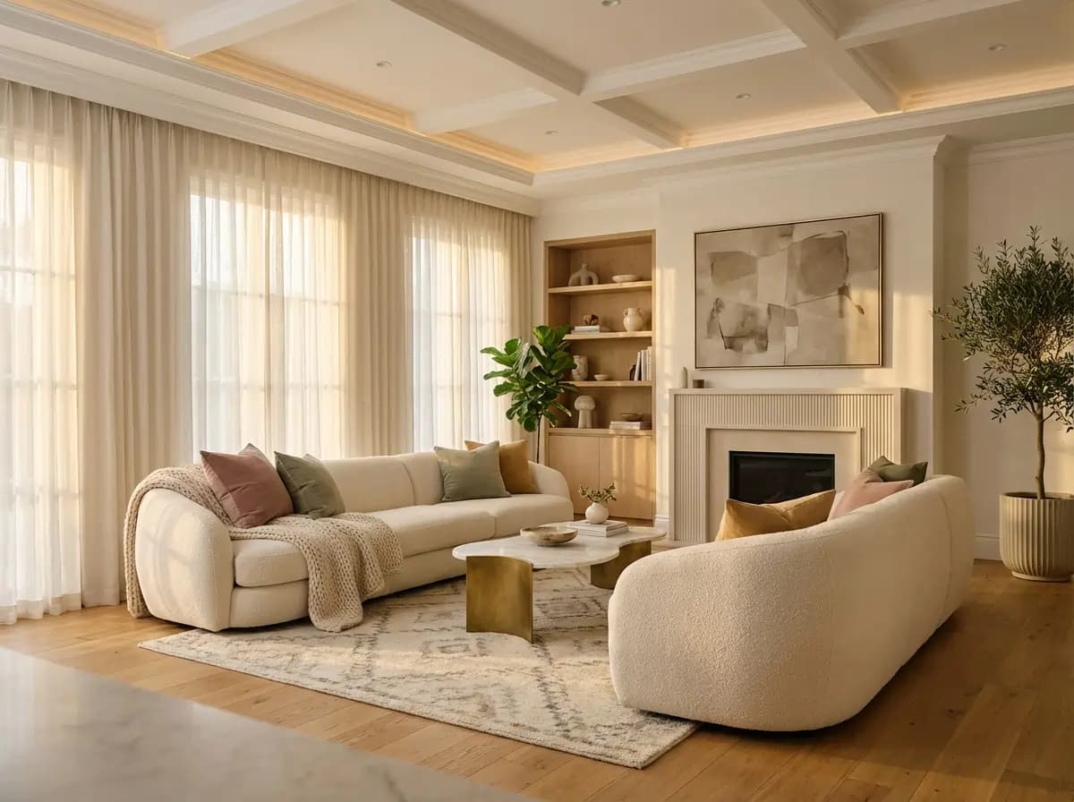 Elegant home interior with layered textures and warm light