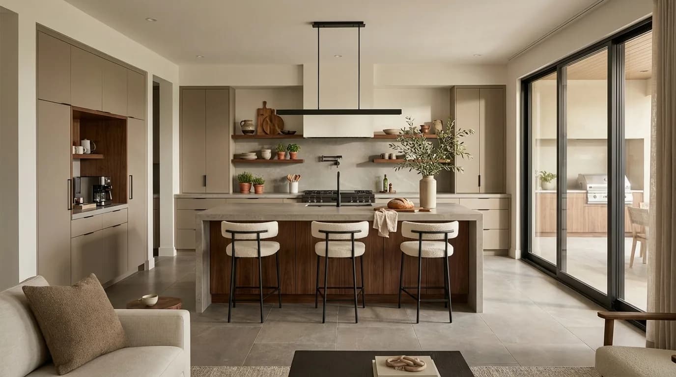 Residential interior with layered finishes